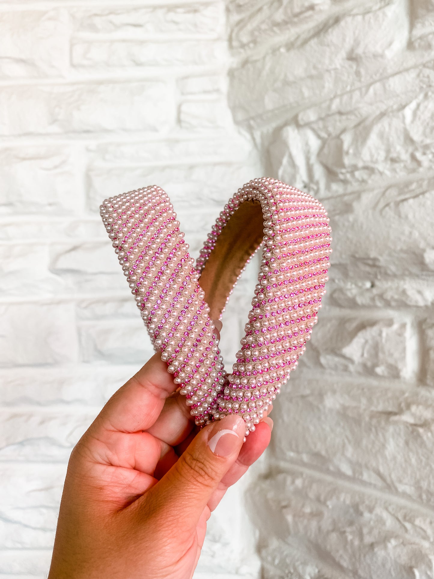 Fully Crystal  & Pearl Headband- Pink