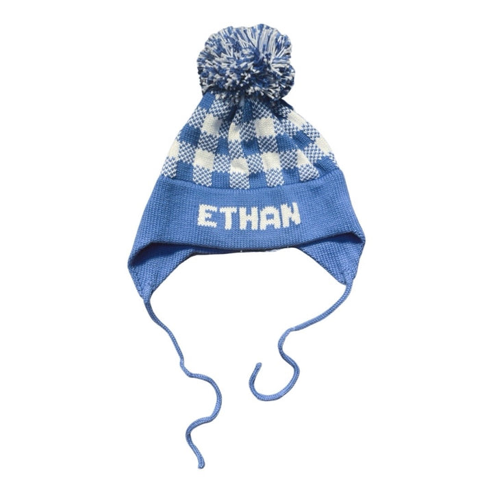 Plaid Earflap Hat, Royal with White