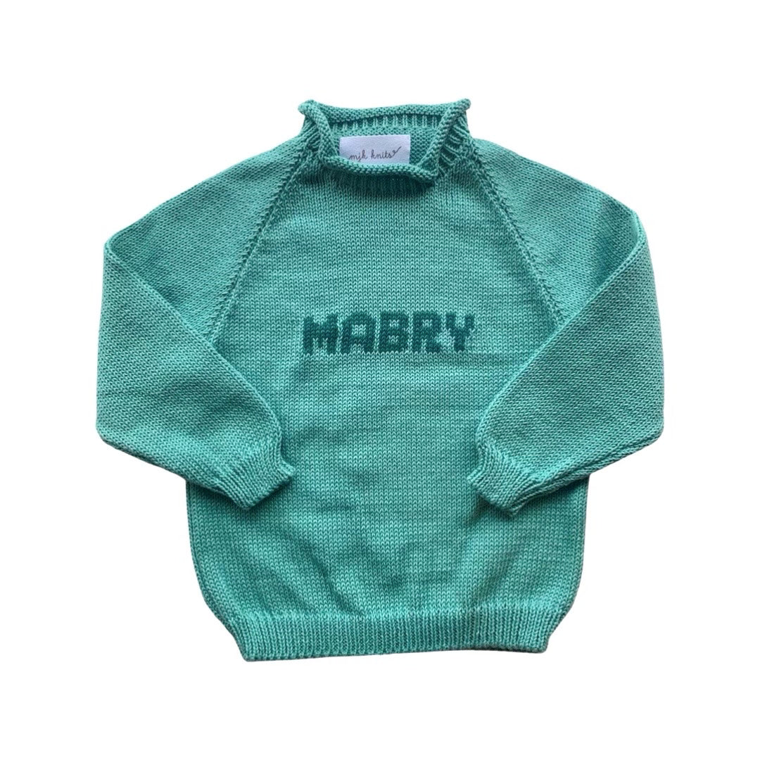 Name Sweater, Light Green with Hunter