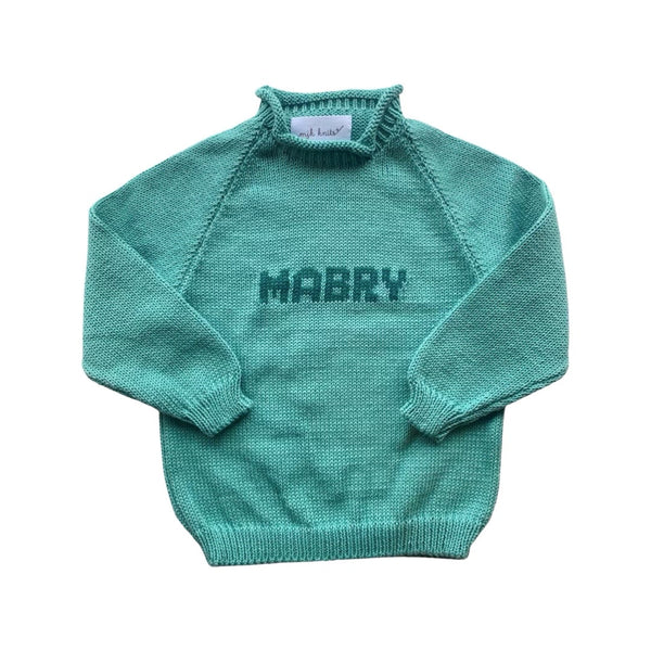 Name Sweater, Light Green with Hunter