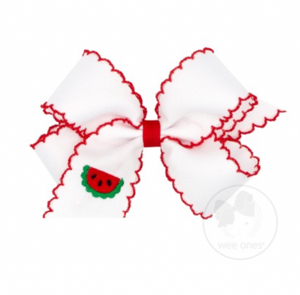 Medium Fruit Embroidered Grosgrain Bow, Red Watermelon