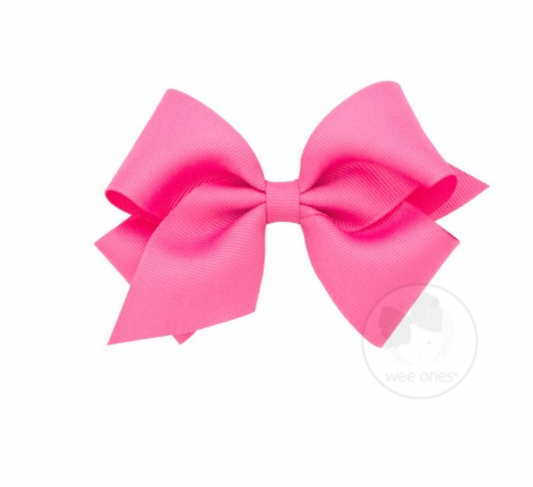 Small Classic Grosgrain Hair Bow, Hot Pink
