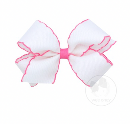 Medium Contrasting Moonstitch Grosgrain Bow | White/Hot Pink