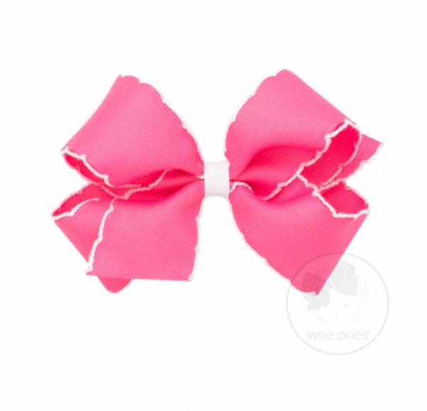 Medium Contrasting Moonstitch Grosgrain Bow |  Hot Pink/White