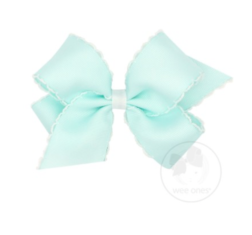 Medium Contrasting Moonstitch Grosgrain Bow, Crystalline/White