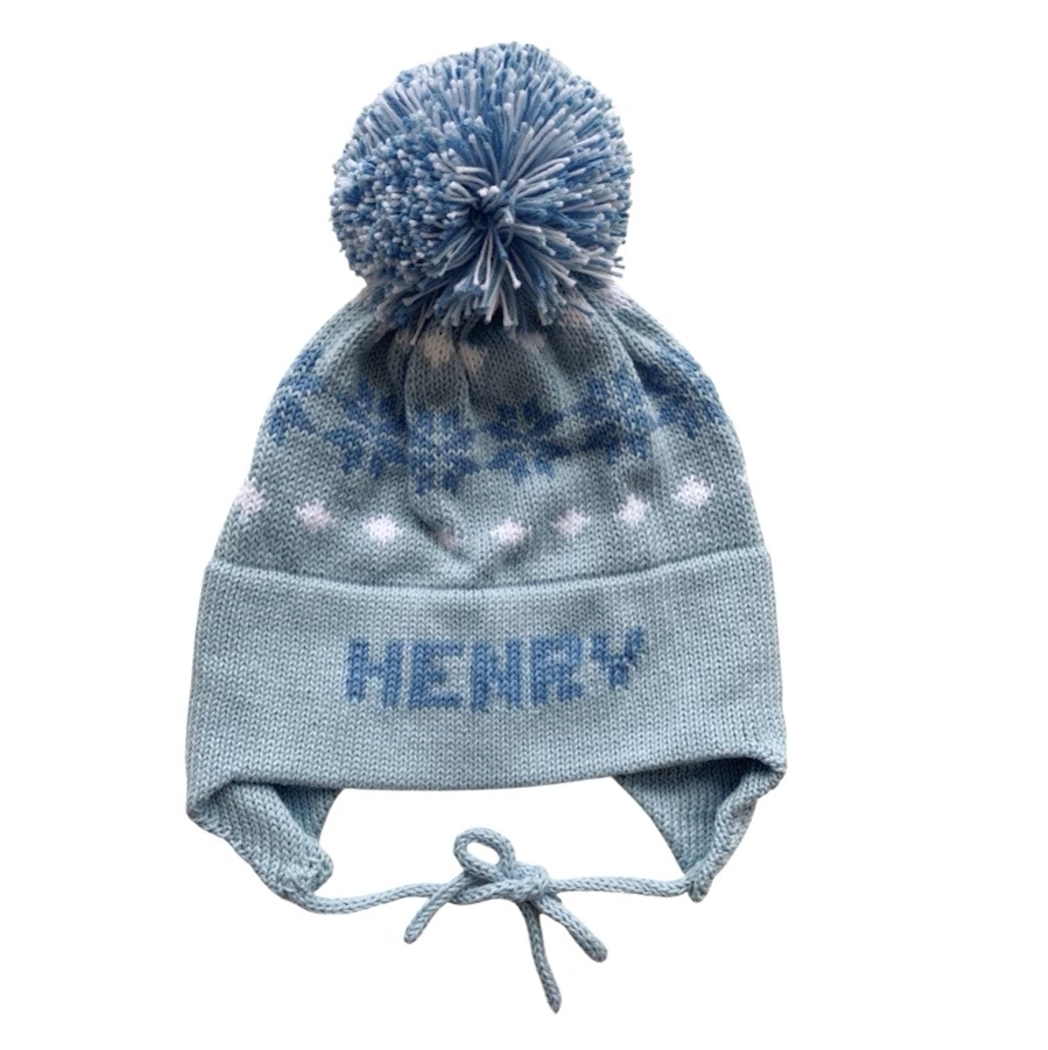 Nordic Earflap Hat, Light Blue with Denim and White
