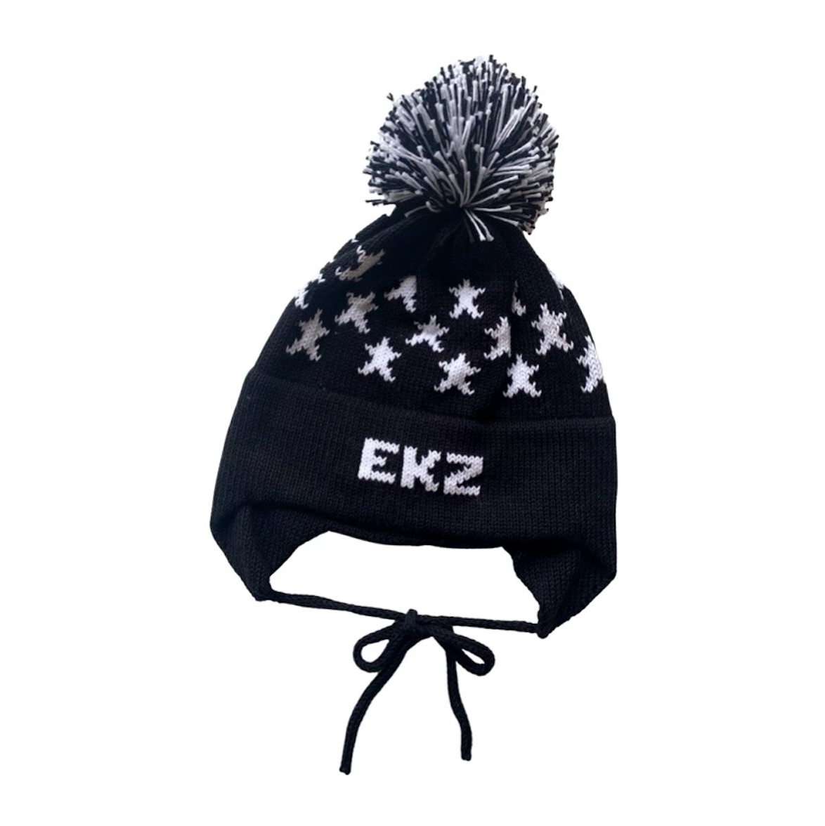 Stars Earflap Hat, Black with White
