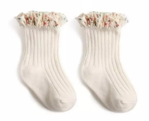 Small Flower Socks, Cream
