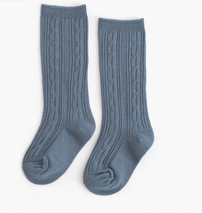 Denim Cable Knee High Socks