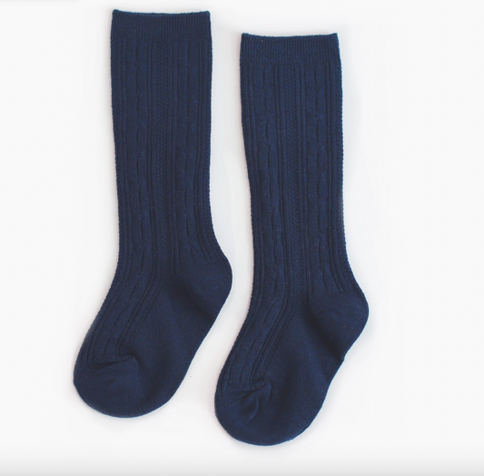 Navy Cable Knee High Socks