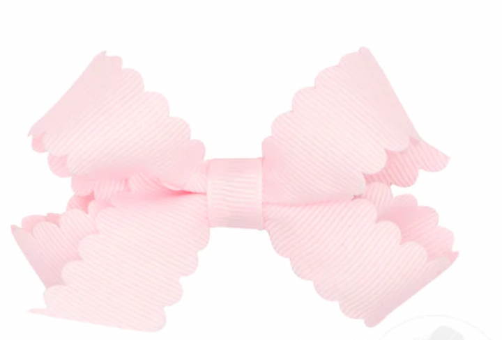 Mini Grosgrain Scalloped Edge Girls Hair Bow | Powder Pink