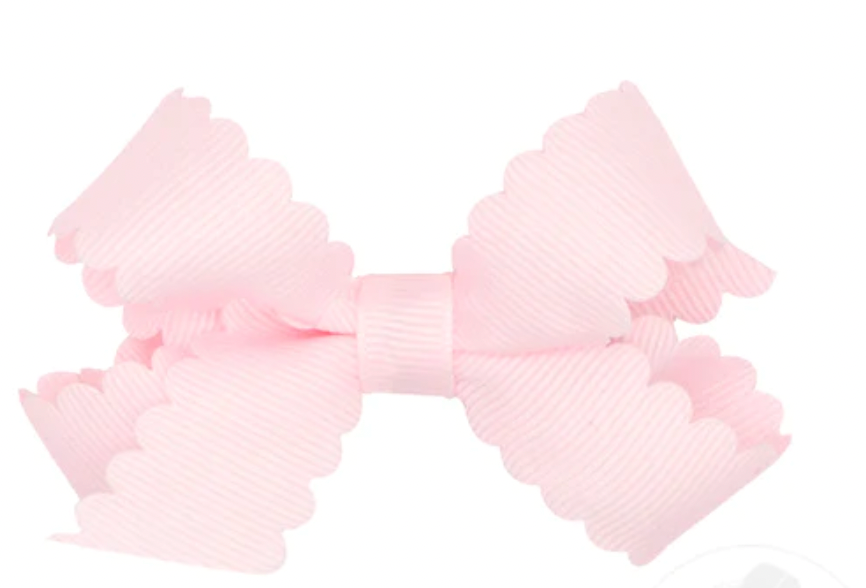 Mini Grosgrain Scalloped Edge Girls Hair Bow | Powder Pink