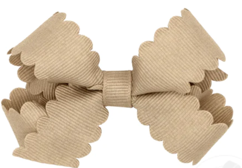 Mini Grosgrain Scalloped Edge Girls Hair Bow | Oatmeal
