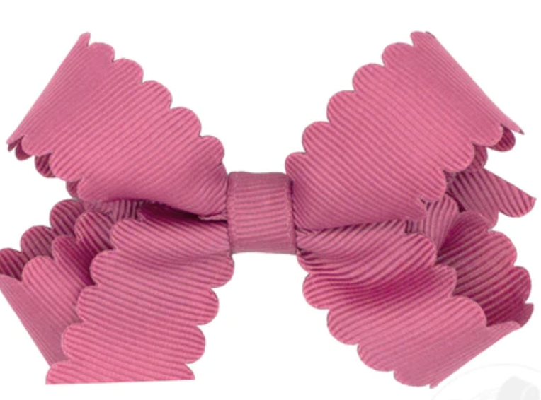 Mini Grosgrain Scalloped Edge Girls Hair Bow - Colonial Rose