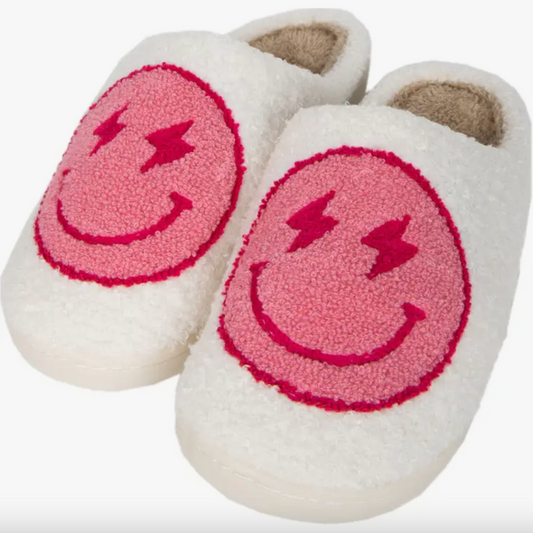 Pink Lightning Happy Face Slippers