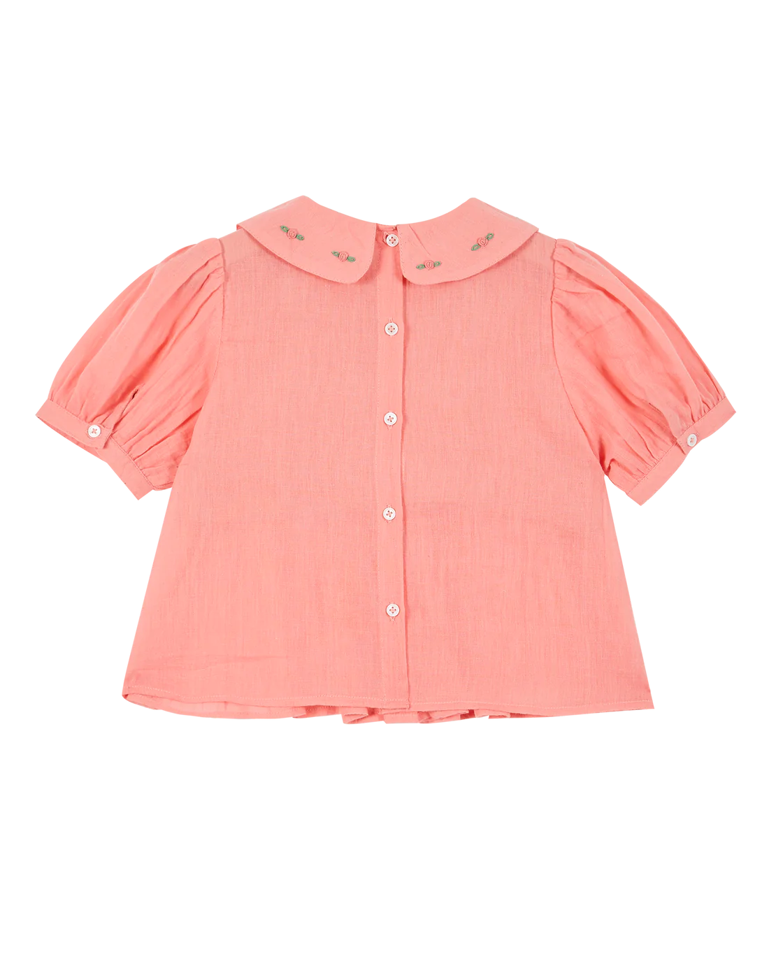 Embroidered Collar Smocked Cotton Blouse | Pink