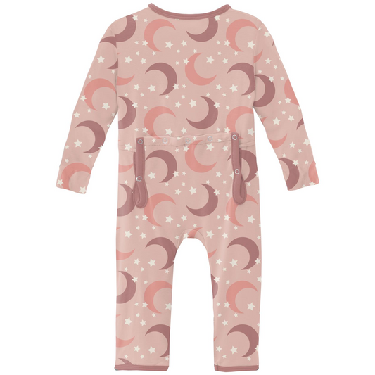 Print Coverall with Zipper | Peach Blossom Moon and Stars