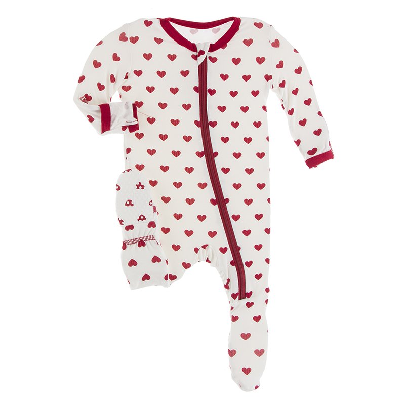 Print Footie with 2 Way Zipper | Natural Hearts