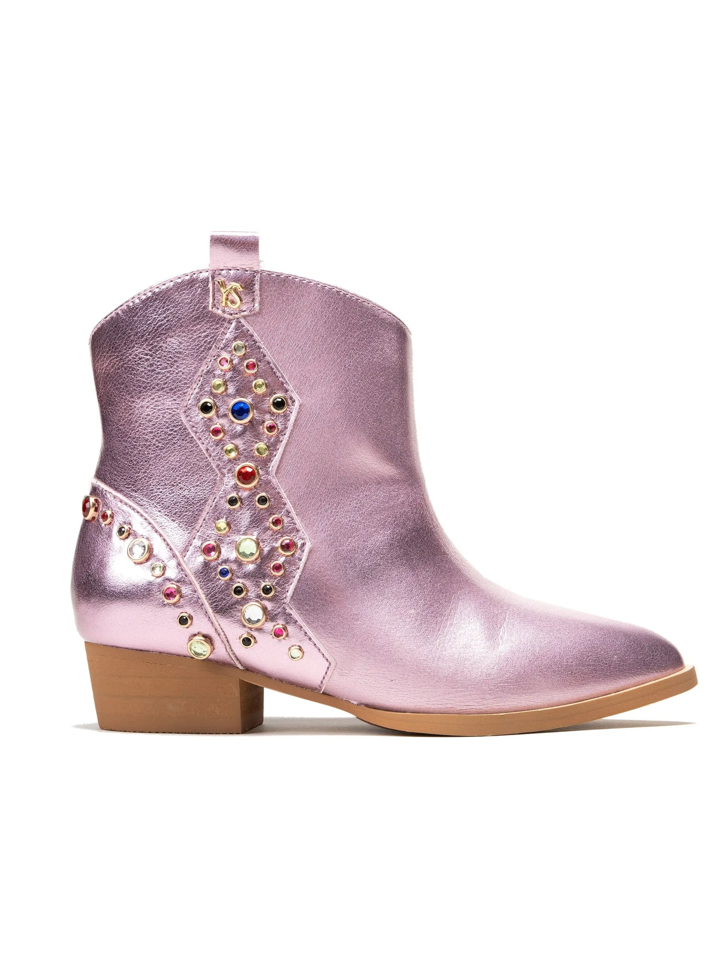 Miss Dallas Light Pink Metallic Multi Gem Studded Bootie