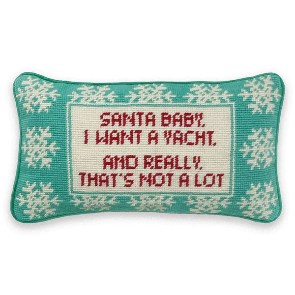 Santa I Want a Yacht Needlepoint Pillow