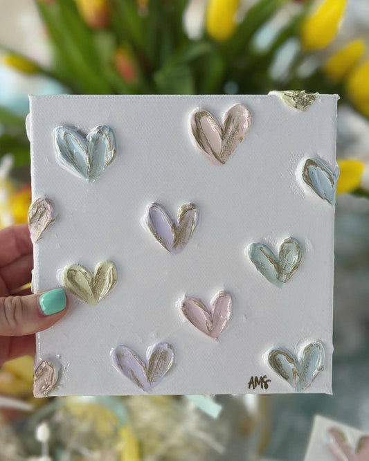 Canvas - 6x6 inch Pastel Polka Dot Hearts