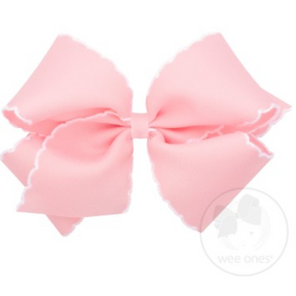 Medium Contrasting Moonstitch Grosgrain Bow | Light Pink/White