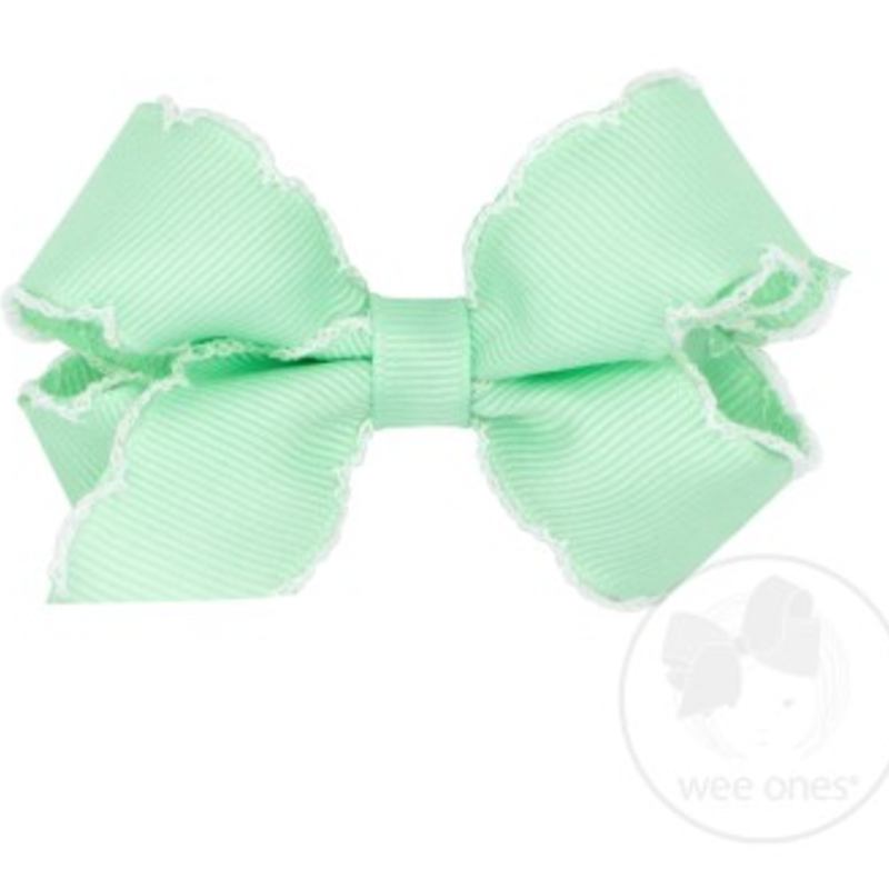 Mini Contrasting Moonstitch Grosgrain Bow, Mint/White